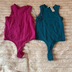 womens high neck bodysuit - Pink and Blue